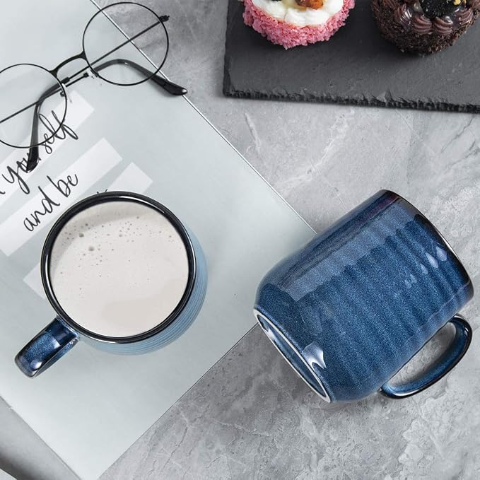 HASENSE Coffee Mugs Set of 4, 15 Ounce Porcelain Mug Set with Handle for Morning Coffee Tea and Cocoa, Ceramic Coffee Cups with Beautiful Glaze for Men, Women, Navy - Image 8