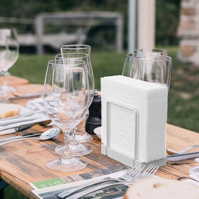 Wican Napkin Holder for Table, Bamboo Iron Standing Napkin Dispenser | Kitchen Dining Table Farmhouse Cocktail Picnic Bar Rustic Wood Holders, Mail Bills, Suitable All Dining Room Decors, White - Image 4