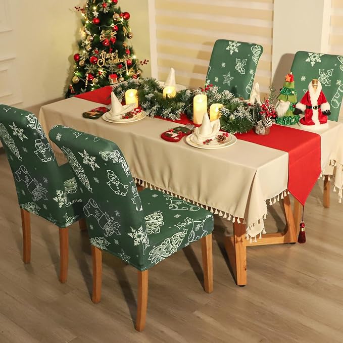 FORCHEER Chair Covers for Dining Chairs Set of 4,Christmas Deco Stretch Dining Room Chair Cover Kitchen Parsons Chair Slipcovers (Pack of 4, Christmas Deco) - Image 2