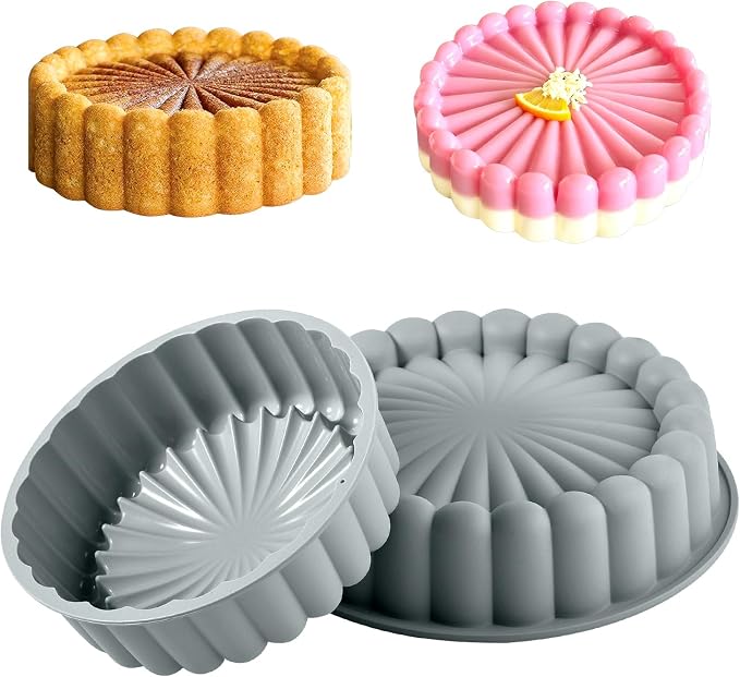 10 Inch Silicone Cake With 8 Inch Pan Set (2 Pack) - Nonstick Baking Mold for Pound Cake, Jello, Bread & Brownies, Dishwasher Safe, Grey by FunSiltasy