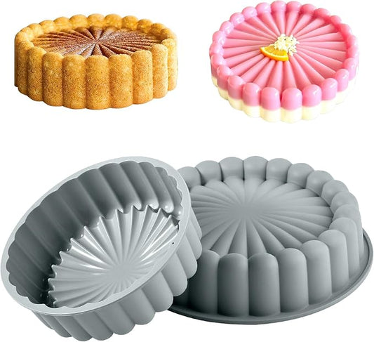 10 Inch Silicone Cake With 8 Inch Pan Set (2 Pack) - Nonstick Baking Mold for Pound Cake, Jello, Bread & Brownies, Dishwasher Safe, Grey by FunSiltasy