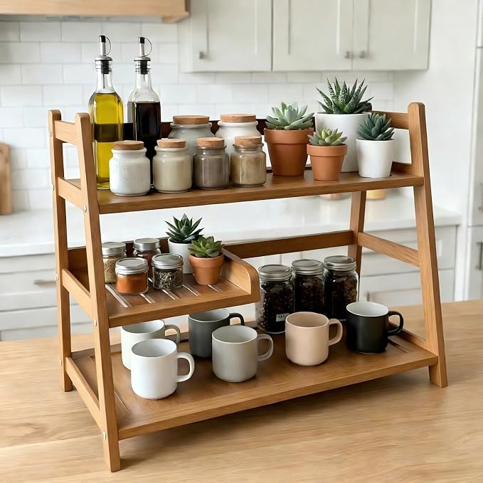 3 Tier Bamboo Matcha Station, coffee station organizer Shelf | for Kitchen Countertop, Tea Bar - Matcha Powder, Tools & Cup Organizer for Matcha Lovers, Home Baristas. - Image 4