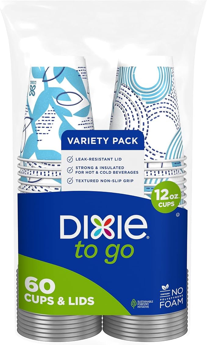 Dixie To Go Disposable Paper Cups with Leak-Resistant Lid, 12 oz, 60 Count by Unknown