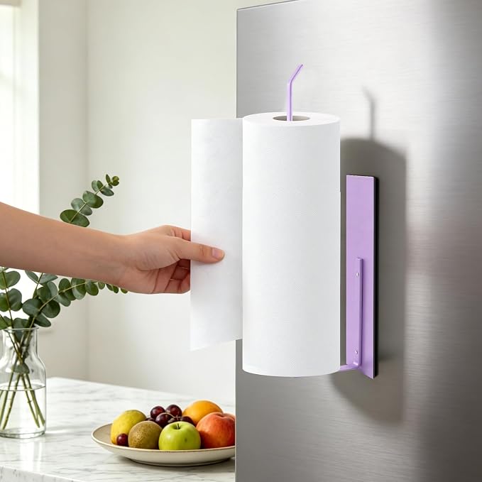 Magnetic Paper Towel Holder for Fridge, Toilet Paper Roll Holder Magnetic Paper Towel Rack Wall Mount Fridge Organizer for Papers Towel Roll Bathroom Toilet Garage RV Decor Kitchen Organization Purple - Image 2