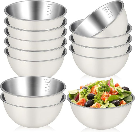 12 Pcs Stainless Steel Mixing Bowls Nesting Metal Prep Salad Bowls with Scale Reusable Baking Cooking Food Soup Storage Organizers for Kitchen Refrigerator(1.3QT)