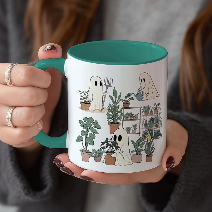 Hyturtle Cute Ghost Plant Mug Gifts For Plant Lovers on Birthday, Halloween | Garden Gifts for women, Gardening 11oz Ceramic Cup, Ghost Mug, Vivid double-sided fade-resistant print, Comfort grip handle - Image 6