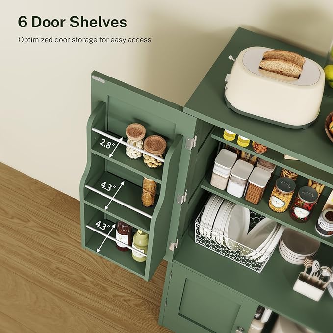 TEENFON 43" H Storage Cabinet with 4 Doors, Kitchen Cabinet with 6 Door Shelves, Kitchen Pantry Cabinets for Living Room, Dining Room, Bathroom, Forest Green - Image 7