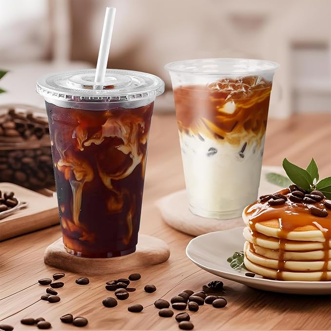 Ginkgo 100-Pack 20oz Clear Plastic Cups with Lids and Straws | Leak-Proof & Sturdy Iced Coffee Cups with Lids, Disposable To Go Cups for Smoothies, Cold Beverages - Image 6