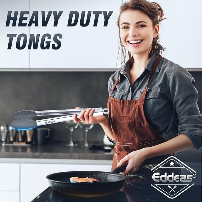 Tongs For Cooking - Silicone Metal Kitchen Tong 7" 9" & 12" Grey | 600°F Heat Resistant Silicone Tong, All Metal handle Locking Tongs with Silicone Tips, Heavy Duty Stainless steel - Image 6