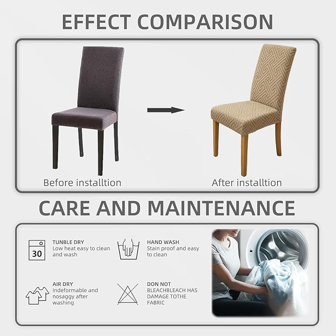Promindfly Dining Chair Covers, 3D Jacquard Fabric Chair Covers for Dining Room, Anti-Scratch Chair Covers Set of 6, Stretch Washable Dining Chair Covers for Kitchen, Hotel - Image 6