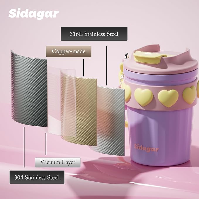 SDGA+ 12 oz Travel Coffee Mug Spill Proof Leak Proof, Stainless Steel Thermal Coffee Cup with Lid, Resuable Cup for Hot and Cold, Portable Tumbler for Women, Lavender Honey - Image 8