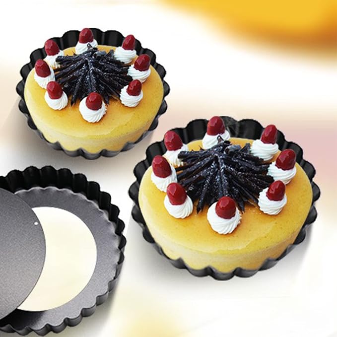 6PCS Removable Bottom Tart Pan Set, Carbon Steel, Non Stick Coating, 8cm Dia x 2cm H, for Quiche, Pie, Pizza Baking - Image 5