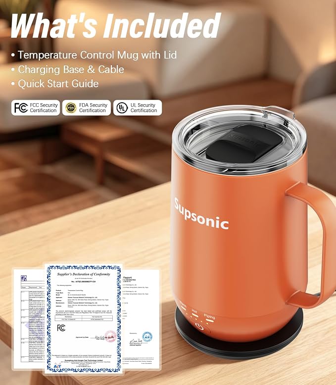 Supsonic - 16oz Self Heating Coffee Mug, Smart Heated Coffee Mug Faster Direct-Contact Heating Up to 149°F, Coffee Mug Warmer Set with Auto Shut-Off - Gifts for Men Women | S2 - Image 8