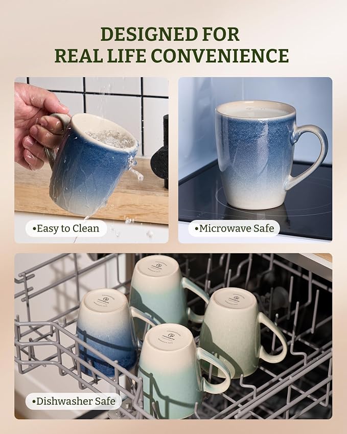 famiware Coffee Mugs Set, 13 oz Mug Set of 8, Stoneware Cups for Latte, Hot Tea, Mocha, Cocoa, Cappuccino, Microwave and Dishwasher Safe, Glacier Series, Azure Blue - Image 7