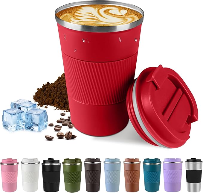 Vacuum Insulated Stainless Steel Travel Coffee Mug,Leak Proof Cup with Lid | 304 stainless steel mug with vacuum insulation, leak proof lid, silicone grip and car cup holder friendly design by SPLMIFA