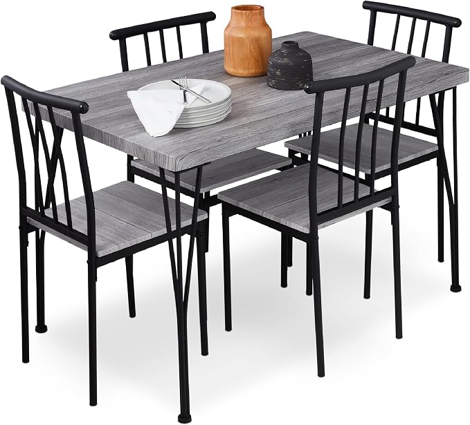 Best Choice Products 5-Piece Metal and Wood Indoor Modern Rectangular Dining Table Furniture Set for Kitchen, Dining Room, Dinette, Breakfast Nook w/ 4 Chairs - Gray by Unknown