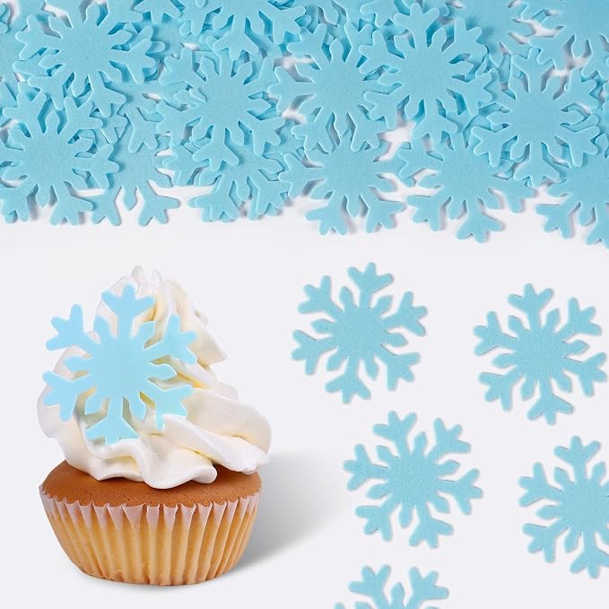 Edible Snowflakes for Cake Decorating, 50 Pcs Blue Snowflakes Edible Wafer Paper, Snowflake Cake Decorations for Macaron, Cakecircle, Cupcake, Ice Cream Topping by Sujoygar