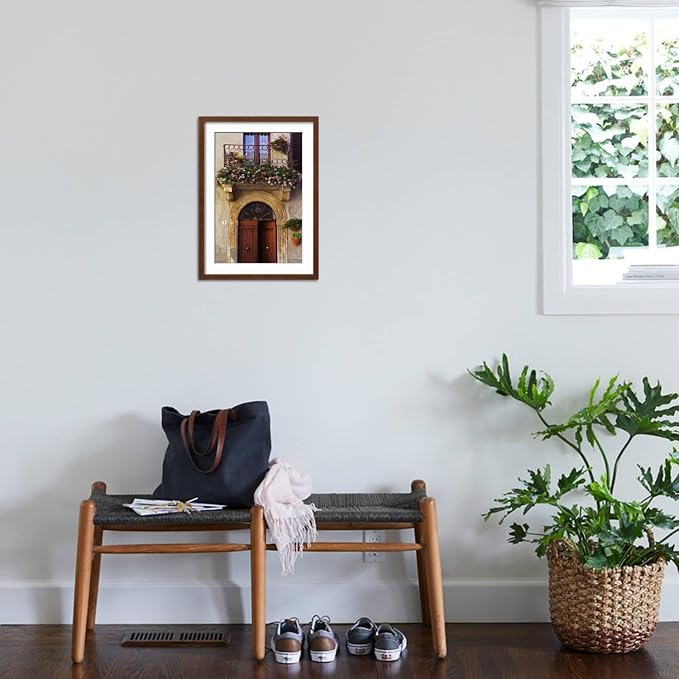 ART.COM Wall Photo Balcony Flowers and Doorway in Pienza Tuscany Italy on Brown Frame by Julian Castle, 17" x 23" - Image 3
