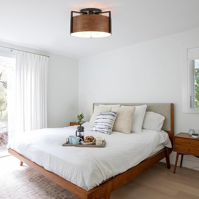 15'' Farmhouse Semi Flush Mount Ceiling Light, 3-Light Rustic Hallway Entryway Light Fixtures, Metal Wood Grain Finish Close to Ceiling Lights for Kitchen Dining Room Bedroom Living Room Foyer - Image 9