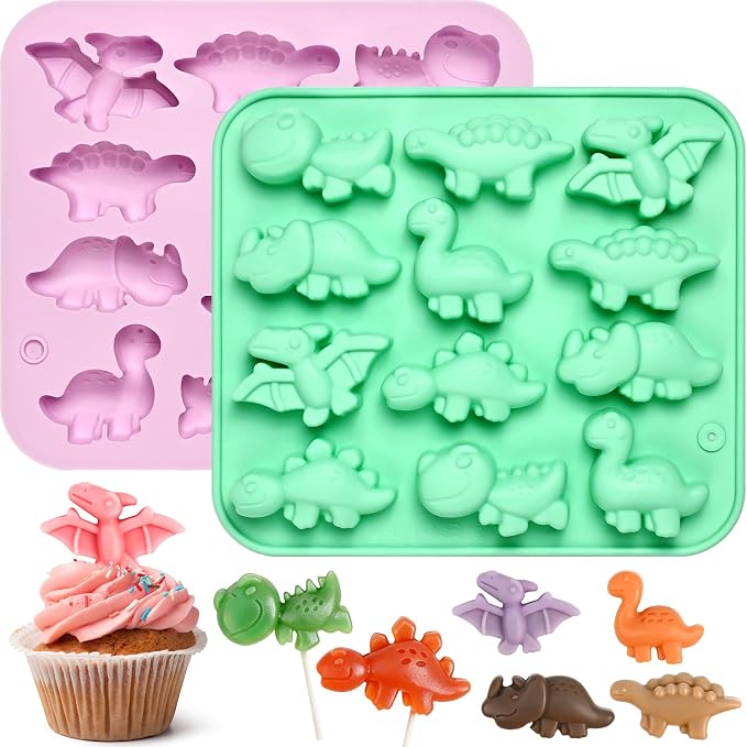 Dinosaur Silicone Mold, 2 Pack Dinosaur Chocolate Molds 24 Cavity | Dinosaurs Molds Silicone for Chocolate, Candy, Ice Cubes, Jelly, Jello, Pudding, Cake Decorations, Cookies, Soaps by SIQINZONGWA