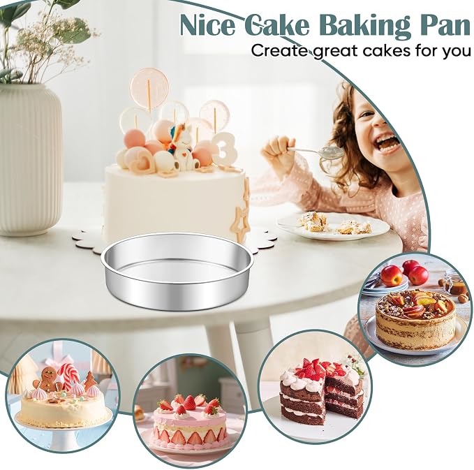 TeamFar 9 Inch Cake Pan, Stainless Steel Round Layer Cake Baking Pan | Baking Tin for Birthday Wedding, Non-Toxic & Heavy-Duty, Mirror Finish & Leak Proof, Oven & Dishwasher Safe - Image 3
