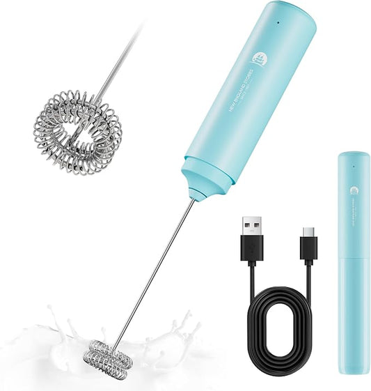 Rechargeable Milk Frother Handheld, 2-IN-1 Dual Spring Whisk Electric Frother Wand for Cappuccino Latte Macchiato, Portable Drink Mixer for Coffee, Matcha, Hot Chocolate by NewEnglandStories