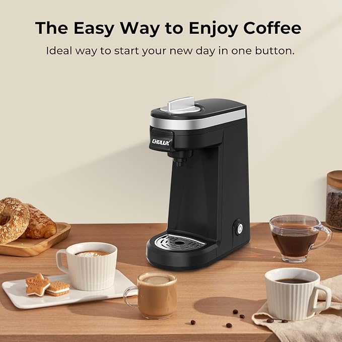 CHULUX Mini Single Serve Coffee Maker for K Pod, Brew Up to 12oz Cup, Black | Fast-Heating Boiler System, Single Cup Brewing, Portable Compact Design, Four-Hole Multi-Stream Needle, Adjustable Drip Tray - Image 9