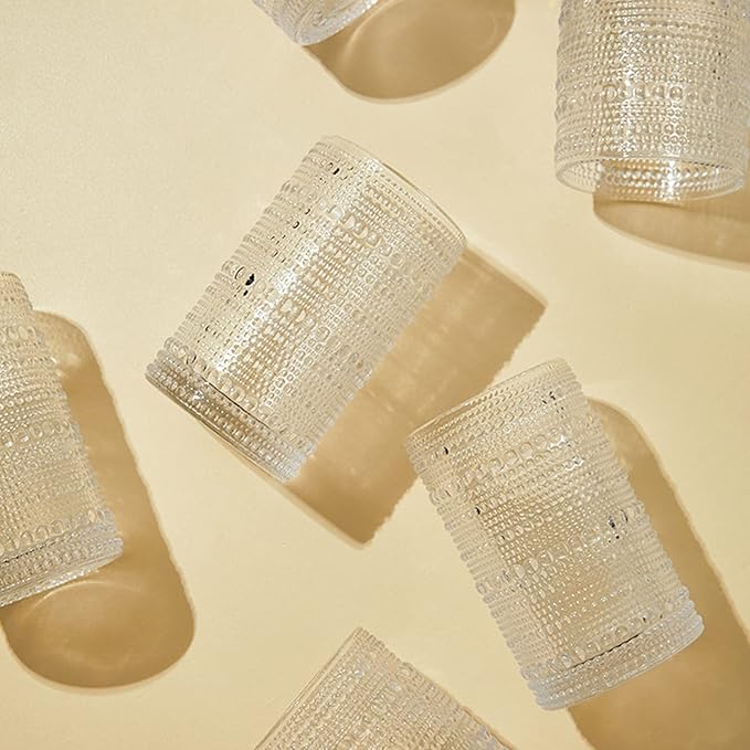 ZOOFOX Set of 6 Vintage Drinking Glasses, 13 oz Clear Hobnail Glasses Tumbler, Embossed Design Glassware for Beverages, Water, Juice, Beer, Cocktail, Whiskey and Milk - Image 3