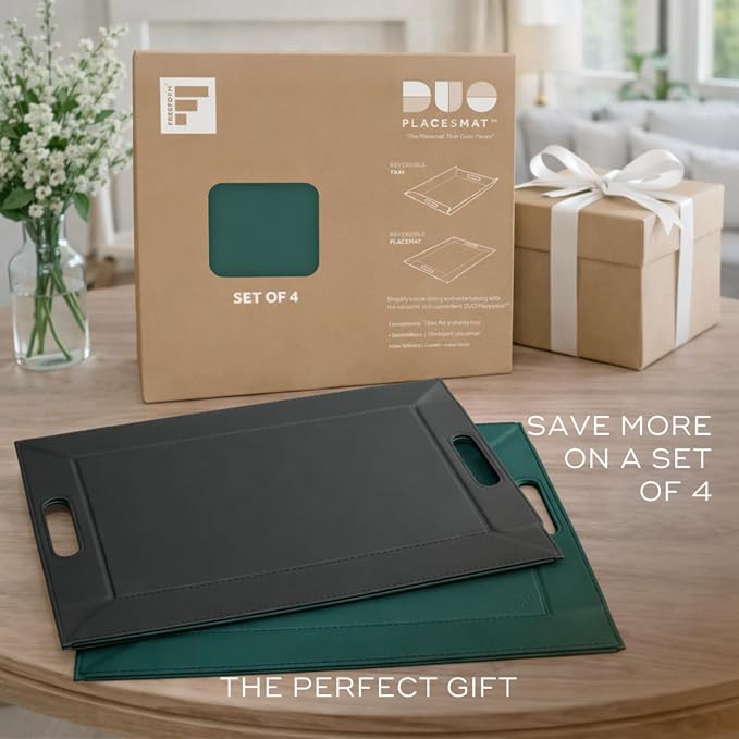 2-in-1 Serving Tray & Placemat | Faux Leather & Reversible | Lays Flat as a Placemat or Folds into an Ottoman Food Tray, Easy to Clean - Image 8
