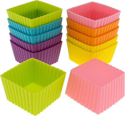 Freshware 12-Pack Silicone Mini Square Reusable Cupcake and Muffin Baking Cup, Six Vibrant Colors