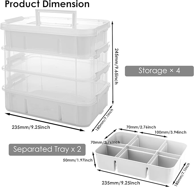 Craft Organizers and Storage, 11QT 4-Layer Durable Sewing Organizer for Sewing Supplies with 2 Removable Trays, DIY Kit Container for Seasonal Decor, Tool, Scrapbook and Art Supplies
