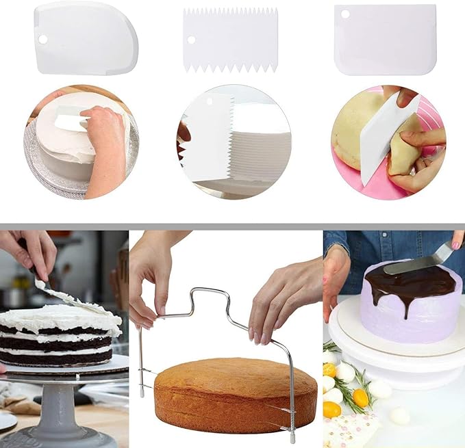 Cake Decorating Turntable,Cake Decorating Supplies with Decorating Comb/Icing Smoother(3pcs),2 Icing Spatula with Sided & Angled … (Blue 11 In)