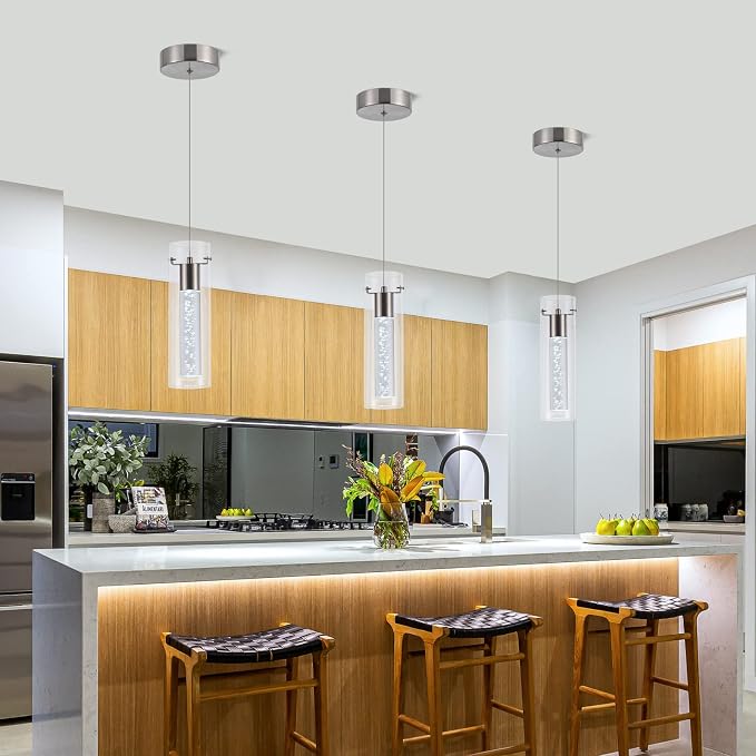 Pendant Ceiling Light Fixture, LED Kitchen Lighting Crystal Pendant Lights Kitchen Island, Kitchen Hanging Light Fixture Modern Island Light with Bubble Glass Three Pack - Image 8