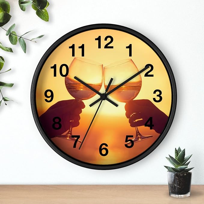 Mozingo ~ Wine Clock for Kitchen Bar Wall It's Wine O'clock Silent Time Gift Home Decor Made In USA, 10" (Hour Marks - Numbers, Clock Frame Color - Black, Wine Theme #05) - Image 3