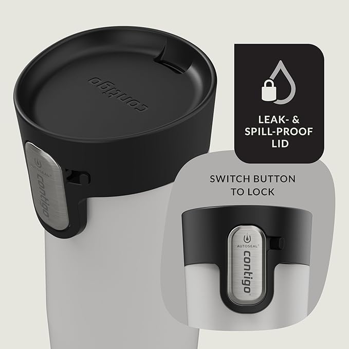 Contigo AUTOSEAL West Loop Vacuum-Insulated Stainless Steel Travel Mug with Easy-Clean Lid, 12oz, Salt Frosted Pearl - Image 3
