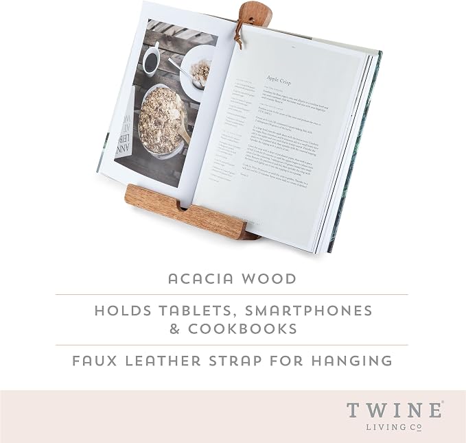 Twine Cookbook Stand, Acacia Wood Tablet Stand, Recipe Book Holder, Rustic Kitchen Decor Countertop Display, Acacia Wood, Set of 1 - Image 2