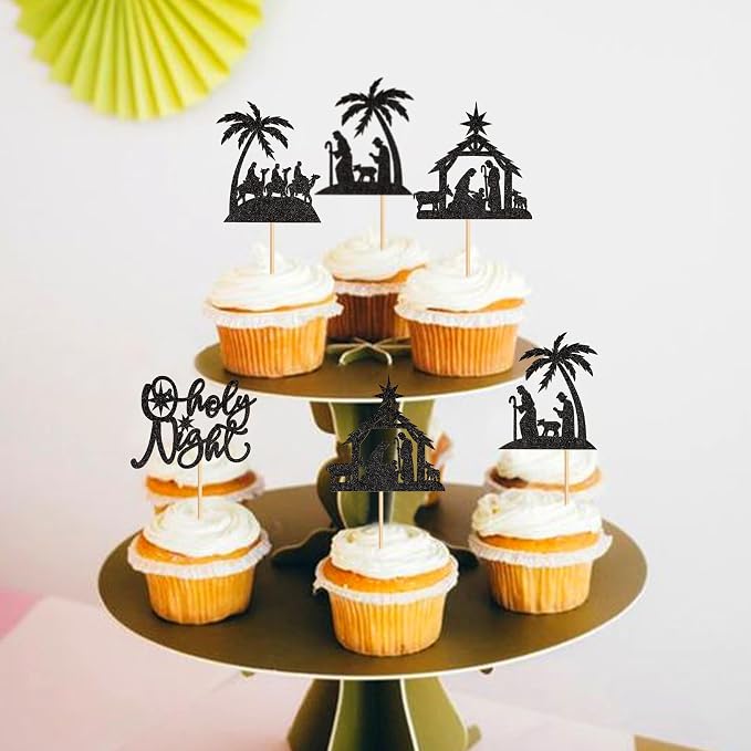 24PCS Jesus Christmas Cupcake Toppers Holy Night Believe Jesus Cupcake Picks Baby Shower Pray Chirstmas Decoration Party Decoration - Image 2