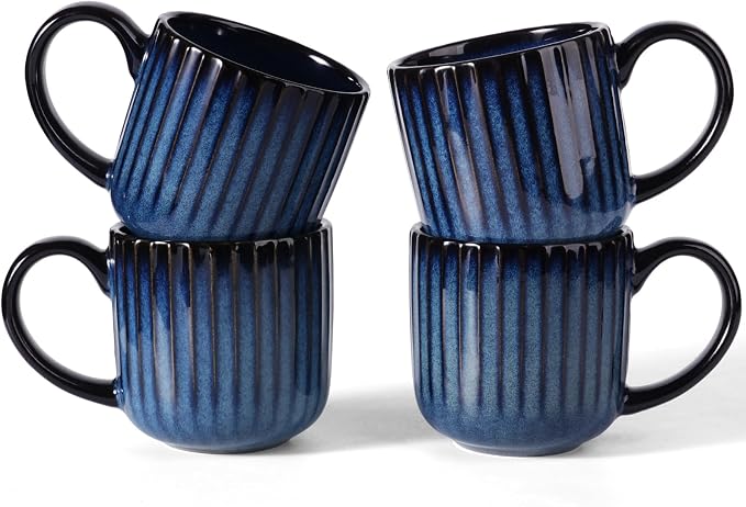 famiware Coffee Mugs Set of 4, Starlight 11 oz Mug Cup Set with Handle for Coffee, Tea, Cocoa, Milk - Ceramic Stoneware Mug Set, Nebulas Blue by Famiware