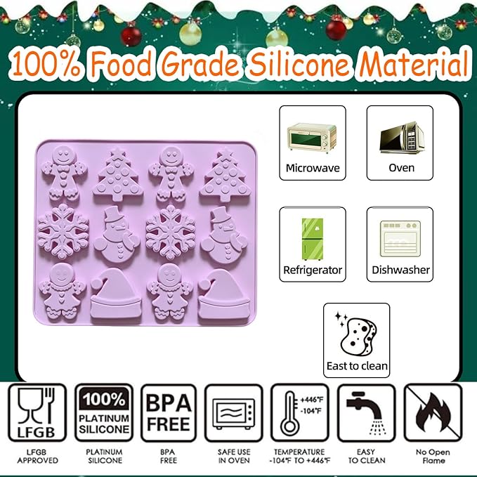 2 Piece Christmas Chocolate Silicone Molds, Xmas Tree Hat Snowflake and Gingerbread man Shape 3D Chocolate 24-Cavities Candy Moulds for Christmas Day, Holiday Theme Candy Pudding Jelly Making