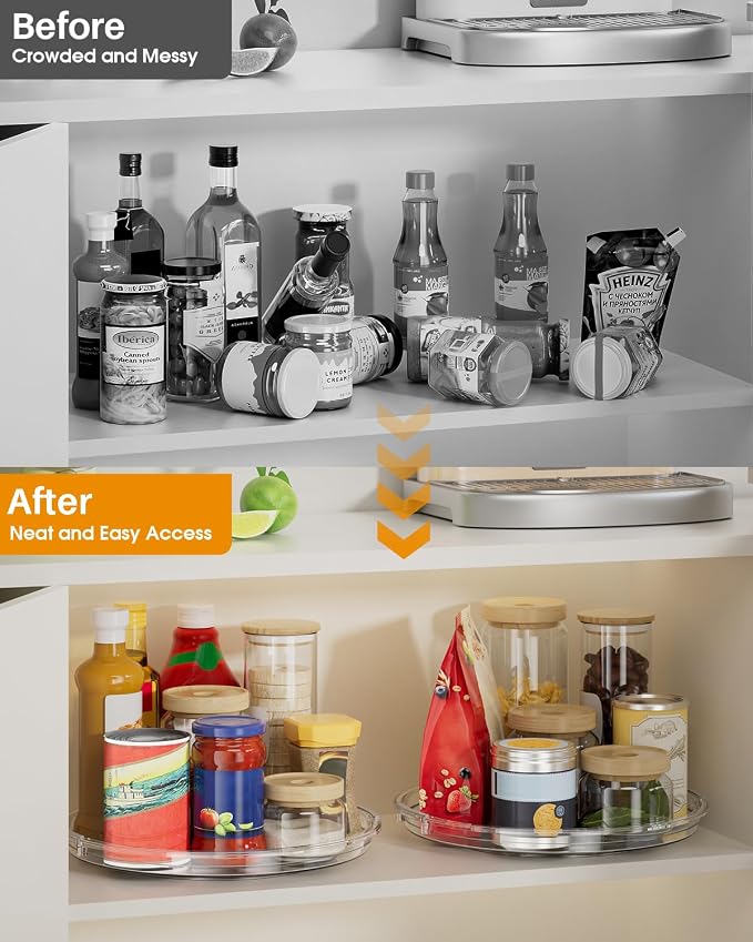 LAMU 2 Pack 11.8 Inch Lazy Susan Organizer Turntable for Cabinet, with High Edges to Prevent Falling, Large Clear Lazy Susan for Kitchen, Pantry, Refrigerator, Countertop, Table, Bathroom - Image 4