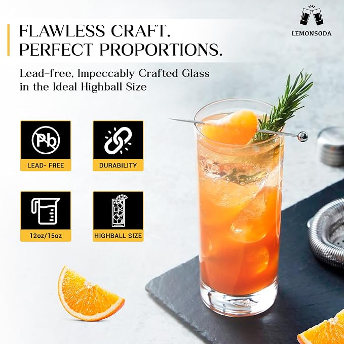 LEMONSODA Highball Glass Set, 15oz Set of 48, Modern Cocktail Glasses - Image 4