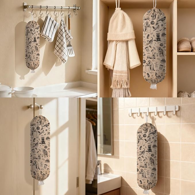 Plastic Bag Holder Dispenser, Plastic Grocery Bag Organizer & Wall Mount Paper Trash Bags Saver Storage for Kitchen Home Pantry Decor, Retro Animal Shopping Bags Storage Dispenser - Image 7