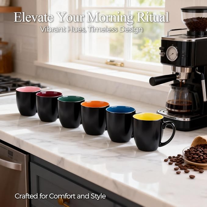 GBhome 16oz Coffee Mugs Set of 6,Ceramic Coffee Mugs for Man, Woman,Restaurant Modern Coffee Mugs Set with handle for Tea/Latte/Cappuccino/Milk/Cocoa. Dishwasher&Microwave Safe,Multi-Color,6 Pack - Image 4