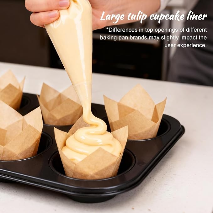 100pcs Extra Large Size Tulip Cupcake Liners for Baking Cups, Food Grade Parchment Paper Large Muffin Liners Holders, Greaseproof Cup cake Wrappers for Party, Christmas by Neyimqr (Natural) - Image 5