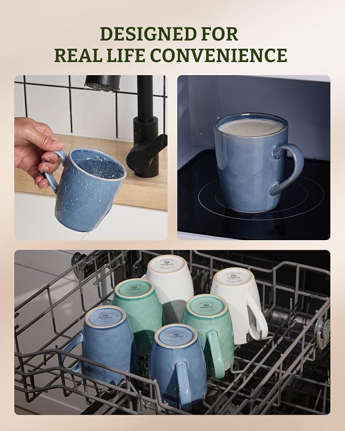 famiware Aurora Coffee Mugs, 14oz Mug Set of 6, Stoneware Mug, Cups for Kitchen, Cappuccino, Latte, Reactive Glaze, Microwave Safe, Scractch-resistant, Lagoon Blue - Image 5