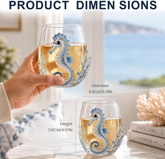 Coastal Stemless Wine Glasses Set of 4, 12oz 3D Ocean Animal Artisan Glassware Collection with Unique Sea Life Designs (G - Set of 1) - Image 3