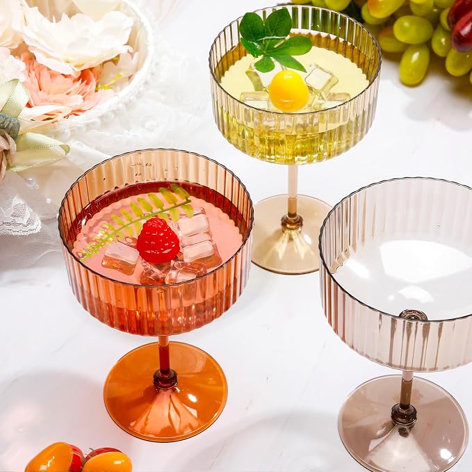 Jingmore 12 Pcs Ribbed Martini Glasses 10 oz Disposable Plastic Vintage Ribbed Coupe Glasses Unbreakable Dessert Parfait Glassware for Wedding Birthday Party Supplies (Thanksgiving Colors) - Image 5
