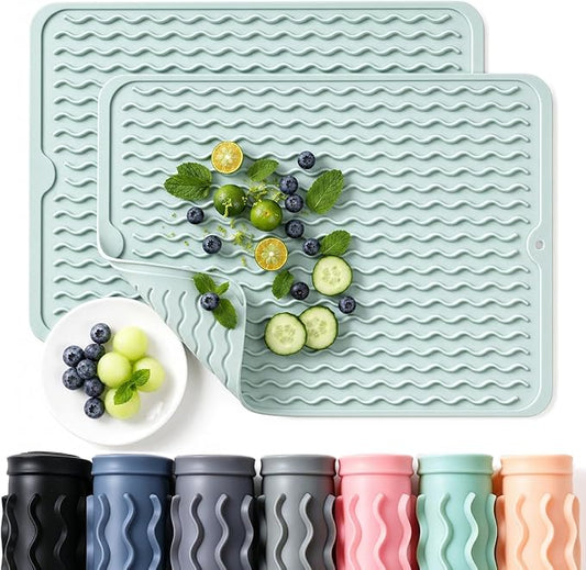 2 Pack Caketime Silicone Dish Drying Mat for Kitchen Counter Baking Cooking Grilling Tools Coffee Must Haves Household Dining Finds Dryer Work Place Covers Rubber Rug Extra Large 24"x18" Green by CAKETIME