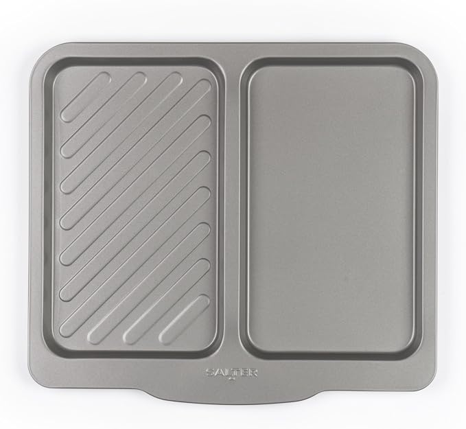 Salter Essentials Split Baking Tray, Rectangular Non-Stick Oven Tray | Carbon Steel Construction, Dishwasher Safe, PFOA-Free Coating, Made In The UK, For Chips And Pastries, 1 Tray by Salter