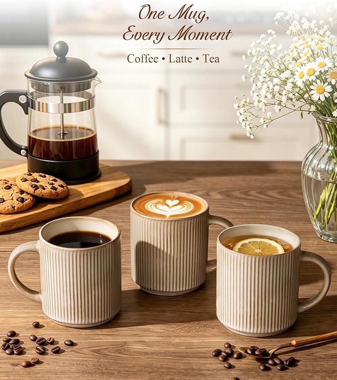 GBhome Coffee Mugs Set of 6，16 oz Coffee Cups with Handle | Cups for Latte, Tea, Cocoa & Milk, Ideal for Daily Use & Gifts, Microwave & Dishwasher Safe, Cappuccino - Image 8